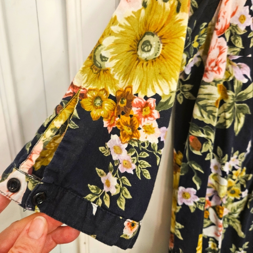Denim&Co Floral Blouse - Black, Yellow, Pink - Picture 6 of 9